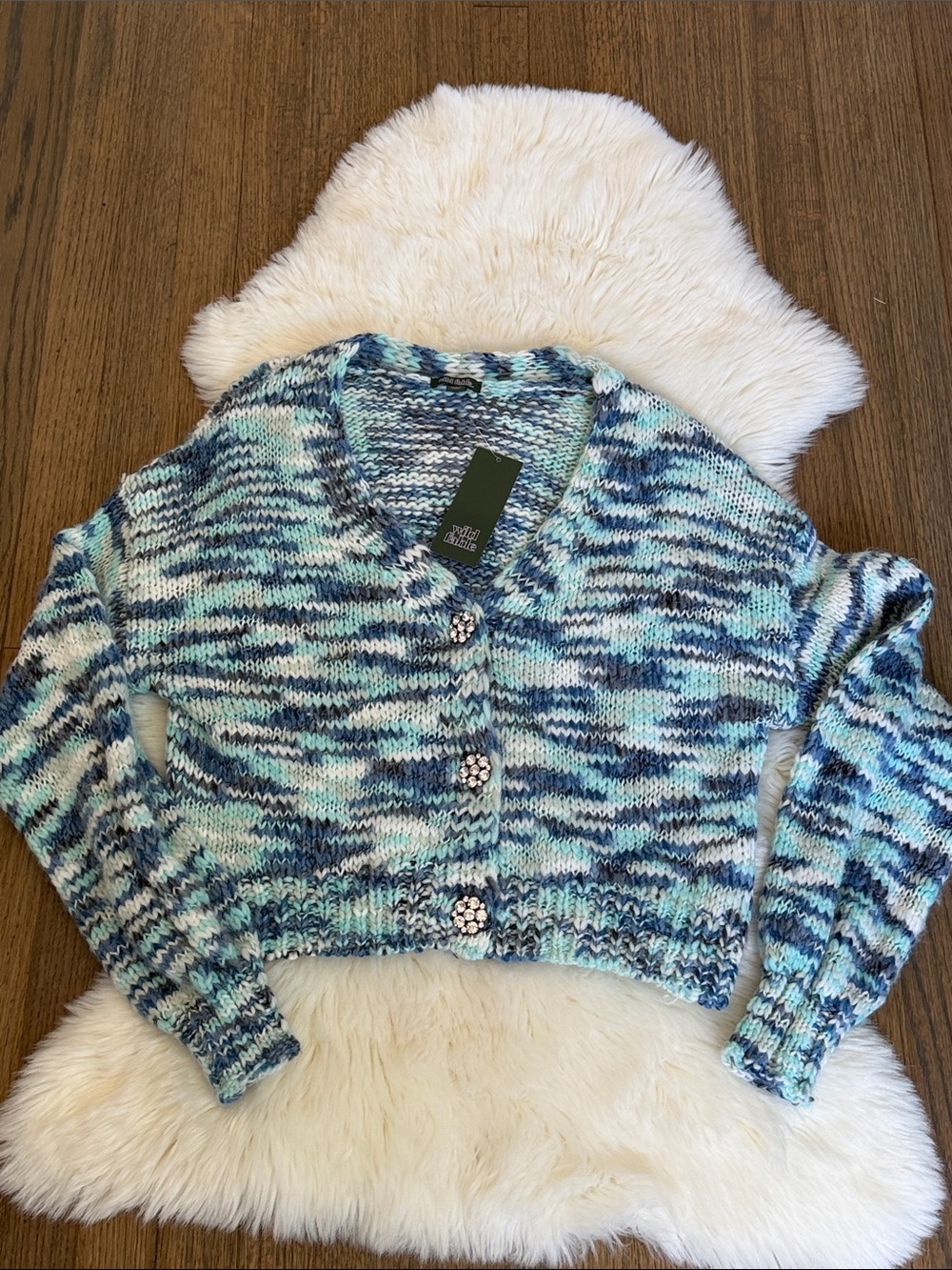 wild fable Blue Multi-Color Chunky Knit Cardigan